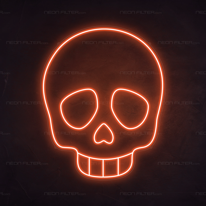 Skull Emoji Neon Sign in Sunset Orange