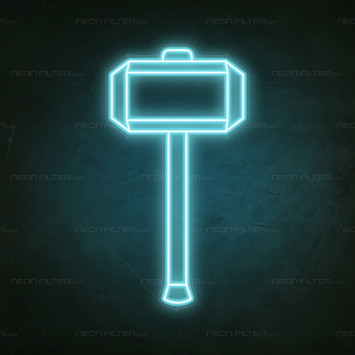 Thor's Hammer Neon Sign in Glacier blue