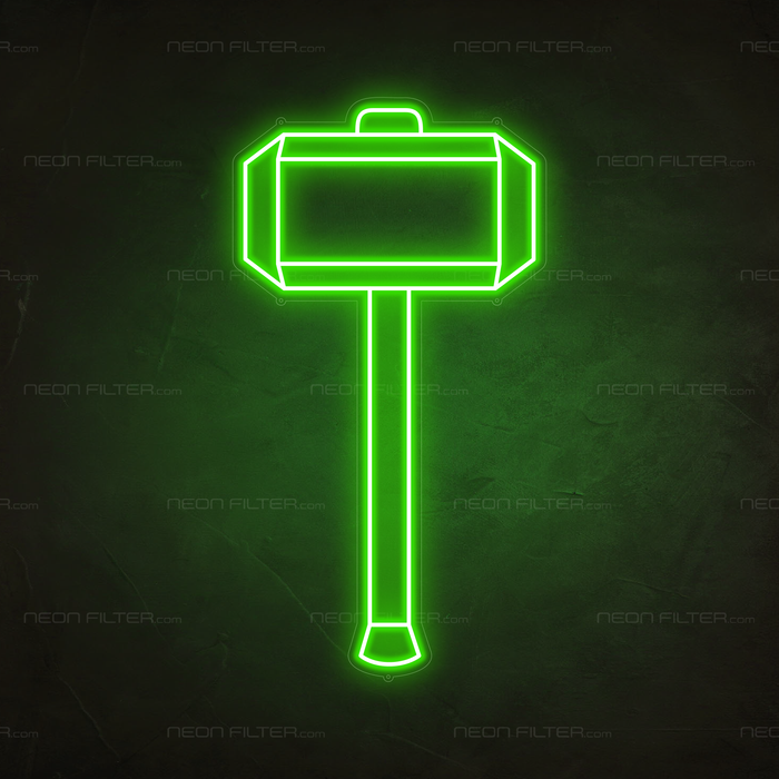 Thor's Hammer Neon Sign in Glow Up Green