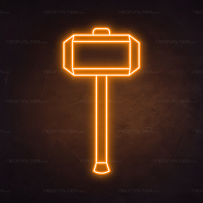 Thor's Hammer Neon Sign in Hey Pumpkin Orange