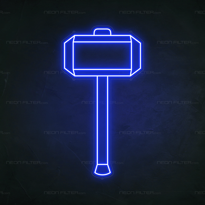 Thor's Hammer Neon Sign in Santorini Blue