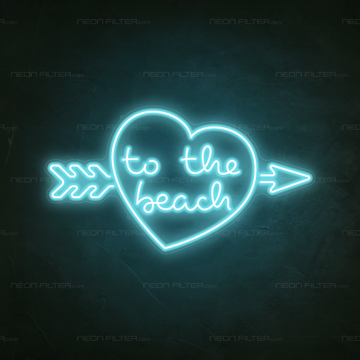 To The Beach Neon Sign in Glacier blue