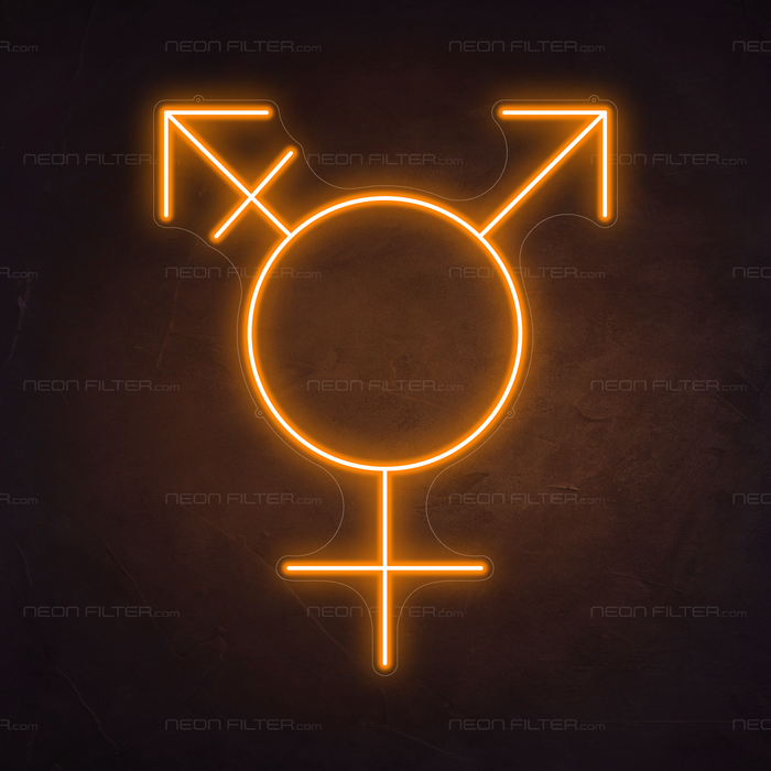 Transgender Symbol Neon Sign in Hey Pumpkin Orange