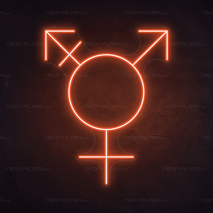 Transgender Symbol Neon Sign in Sunset Orange