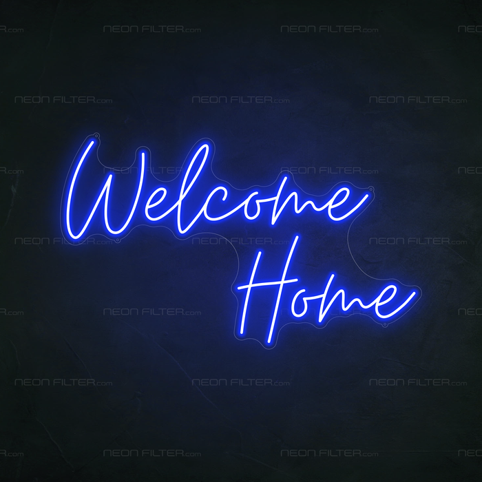 Welcome Home Neon Sign in Santorini Blue