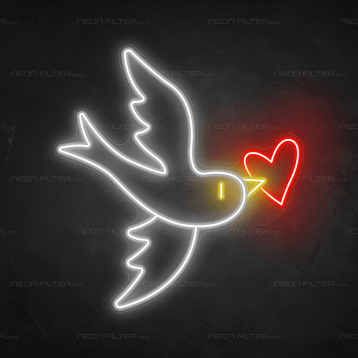 Bird Carrying A Heart Neon Sign - Neon Filter