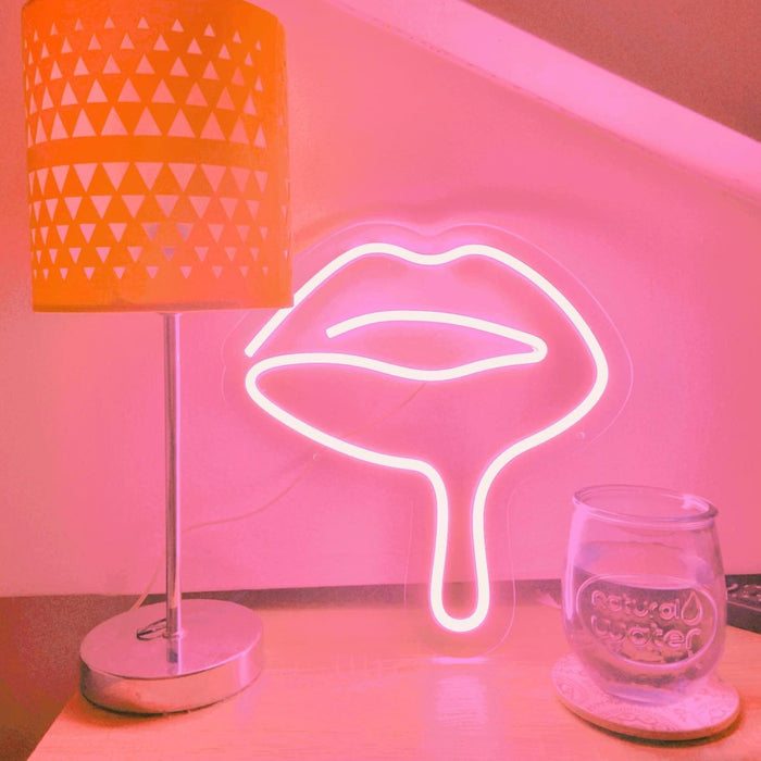 Melted Lips LED Neon Light in Pastel Pink