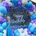 Happy Birthday Neon Sign In Snow White with silver sequin background and blue frozen baloons