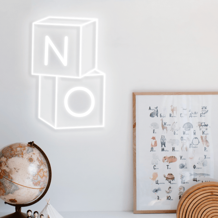 Stock Building Block with N & O Initial Neon Sign - Neon Filter