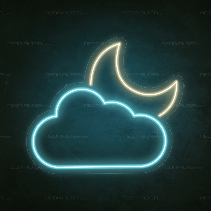 Stock Moon & Clouds Neon Sign - Neon Filter