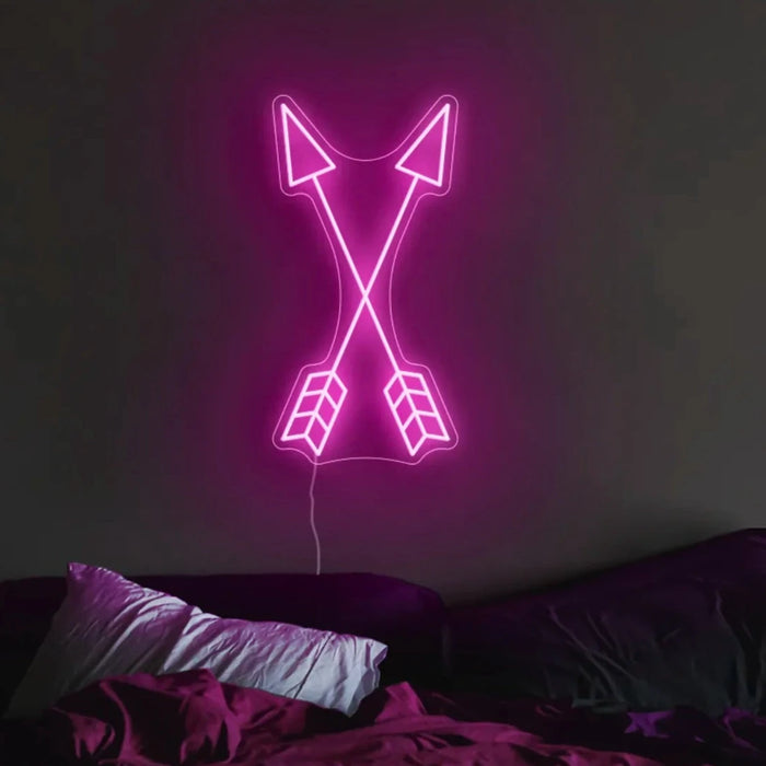 Crossed Arrows Neon Sign in Love Potion Pink