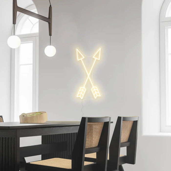 Crossed Arrows Neon Sign in Cosy Warm White