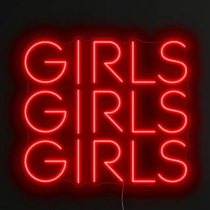 Girls Girls Girls Neon Sign in Hot Mama Red