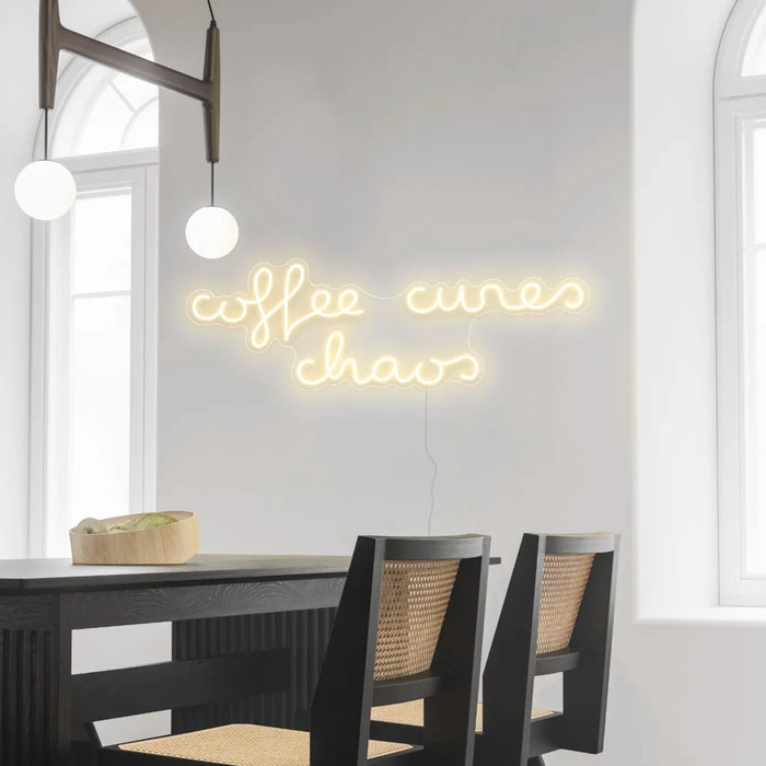 Coffee Cures Chaos Neon Sign In Cosy Warm White