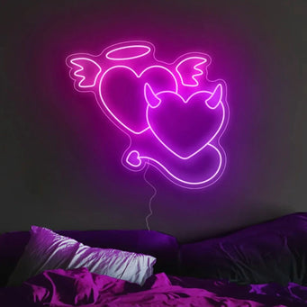 Angel and Devil heart neon sign