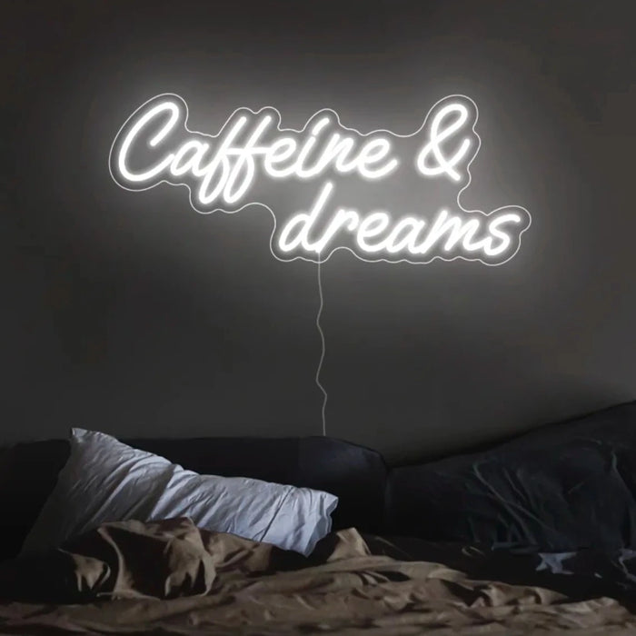 Caffeine & Dreams Neon Sign in Snow White