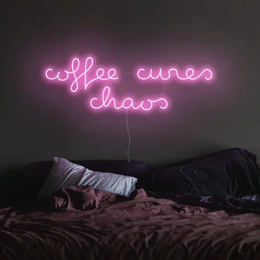 Coffee Cures Chaos Neon Sign In Pastel Pink