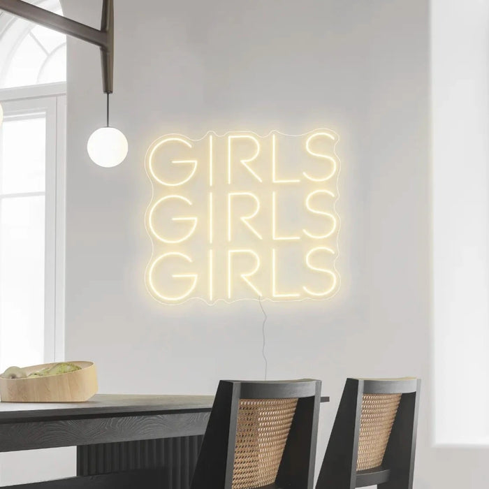 Girls Girls Girls Neon Sign in Cosy Warm White