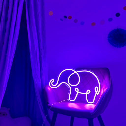 Elephant Neon Light in Hopeless Romantic Purple