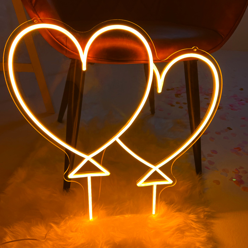 Two Heart Balloon Neon Signs in Sunset Orange