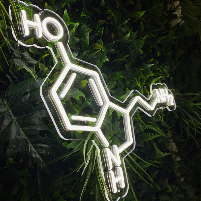 Serotonin Molecule LED Neon Sign in Snow White