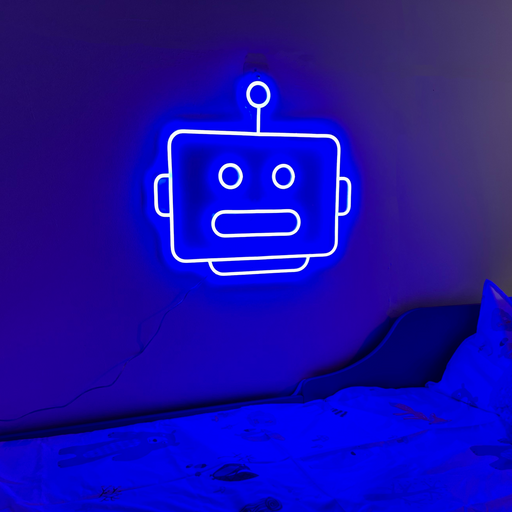 Robot Head Neon Sign in Santorini Blue