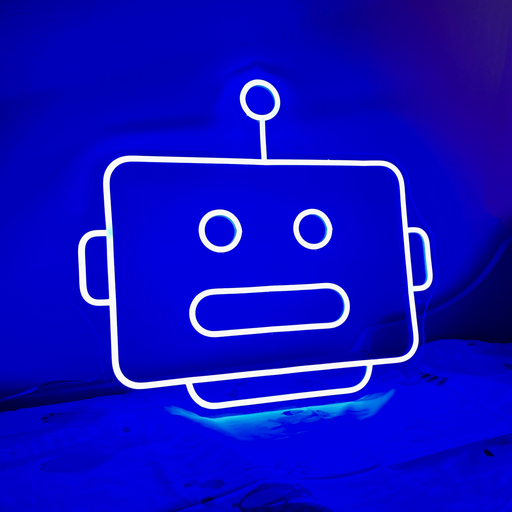 Robot Head Neon Light in Santorini Blue