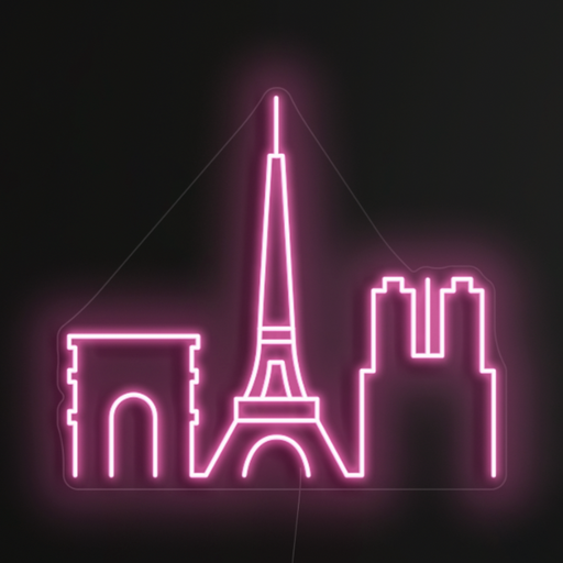 Paris Skyline Neon Sign in pastel pink