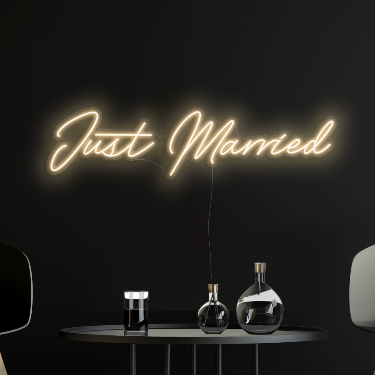 Just Married Neon Sign in cosy warm white