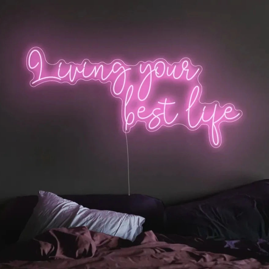 Living your best life Neon Sign in pastel pink