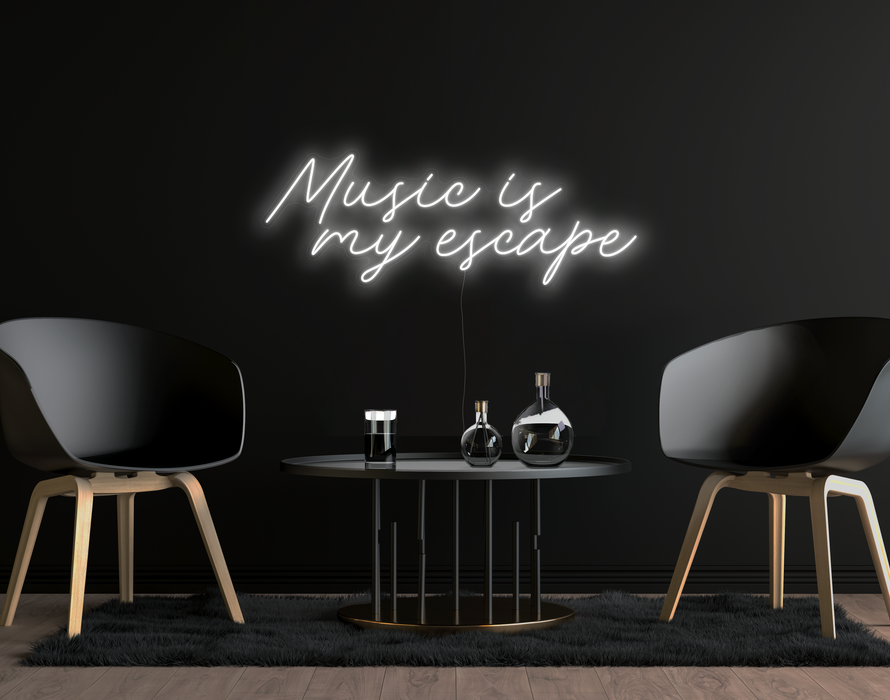Music Is My Escape LED Neon Sign in Snow White