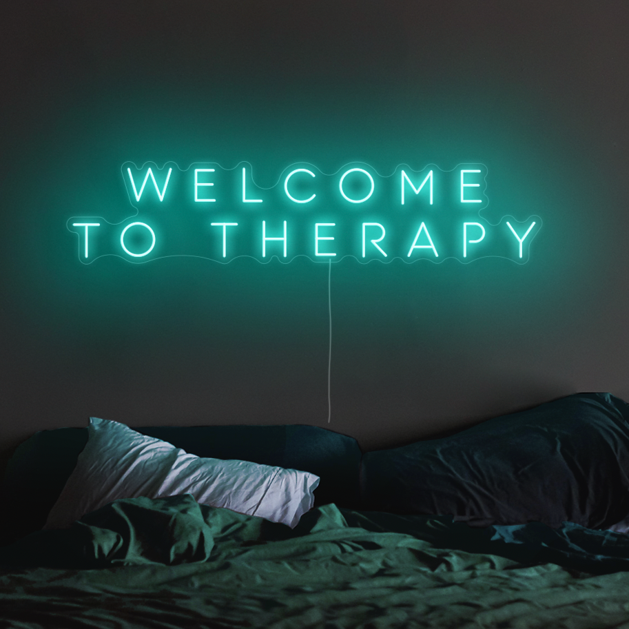 Welcome to Therapy Neon Sign in Glacier Blue