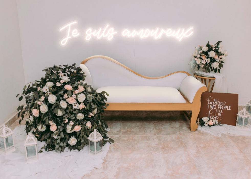Je Suis Amoureux Neon Sign in snow white