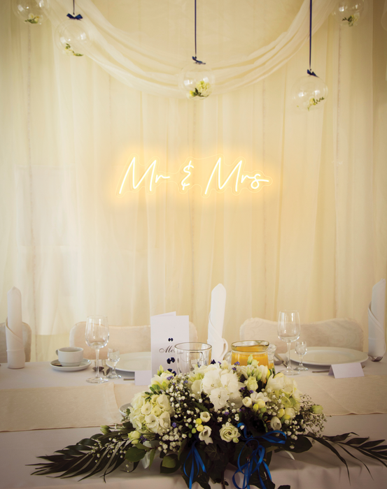 Mr & Mrs Neon Sign in warm white
