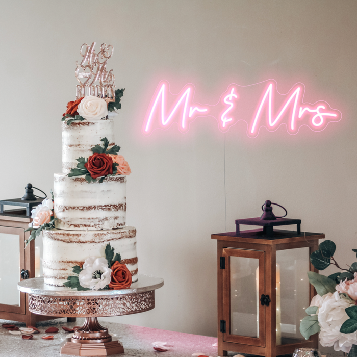Mr & Mrs Neon Sign in pastel pink