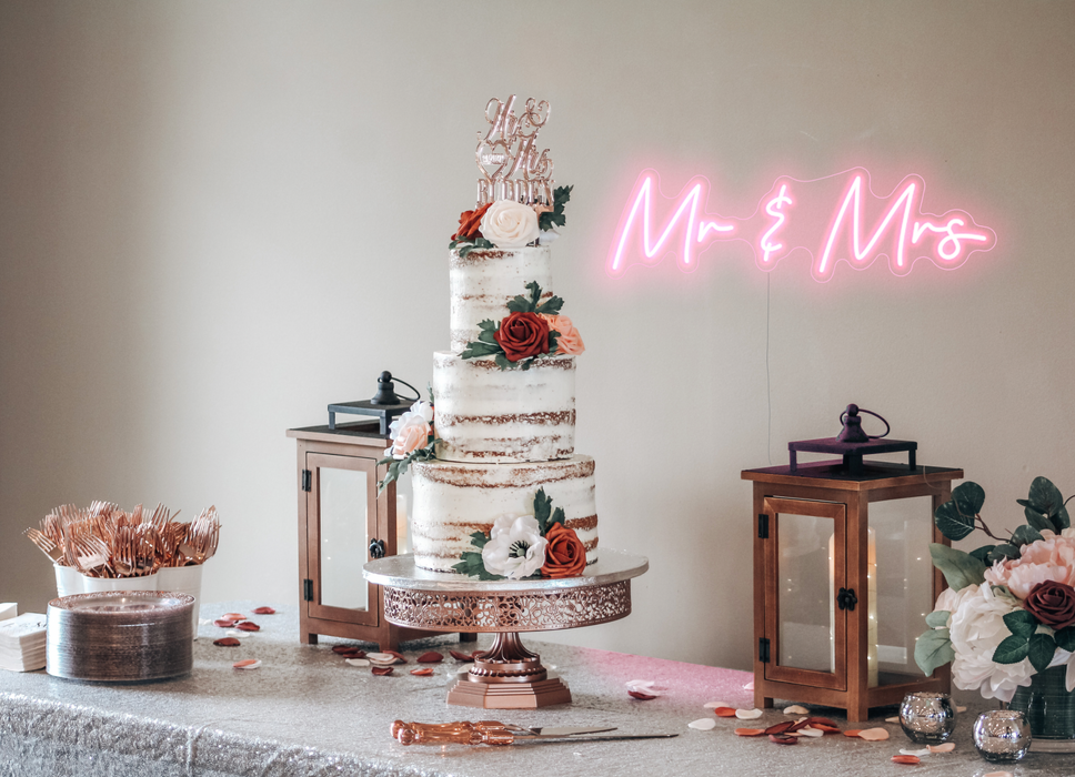 Mr & Mrs Neon Sign in pastel pink