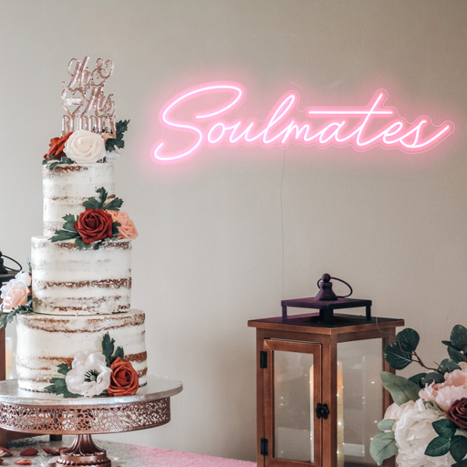 Soulmates Neon Sign in pastel pink