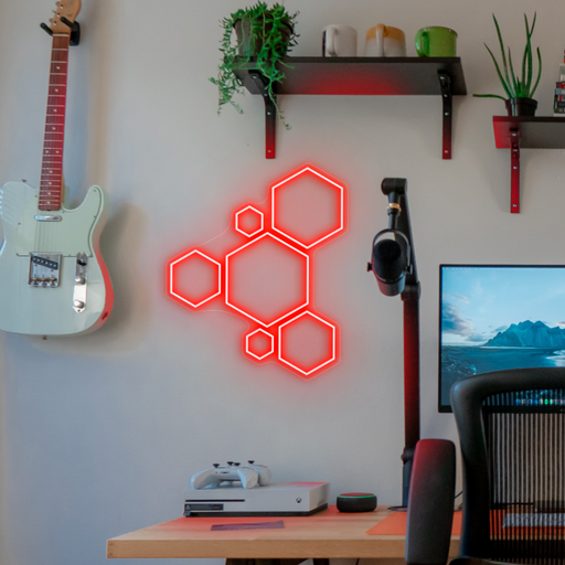 Hexagon Neon Sign In Hot Mama Red