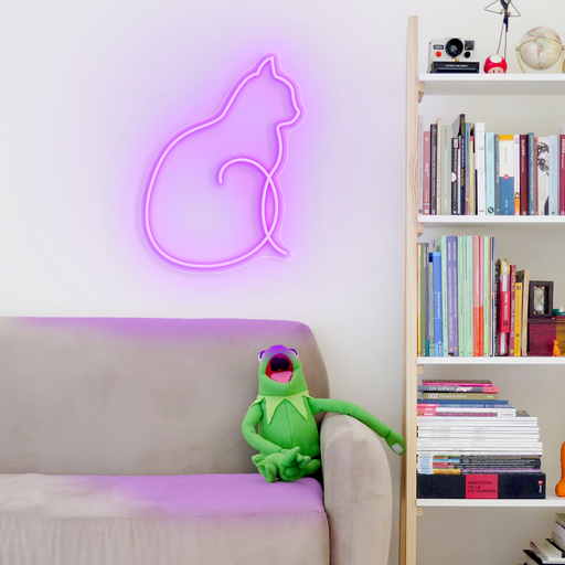 Cat Neon Sign in Hopeless Romantic Purple
