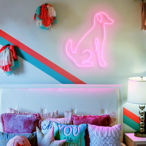 Dog Neon Sign In Pastel Pink