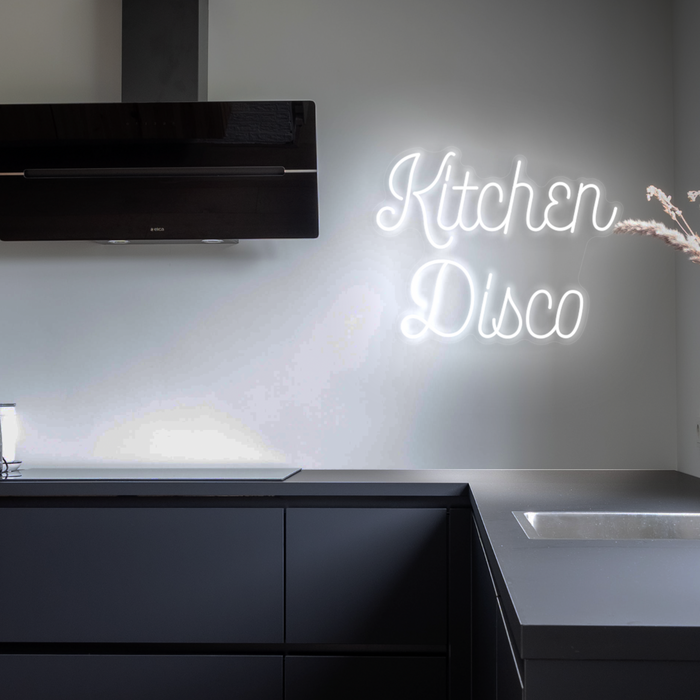 Kitchen Disco Neon Sign in snow white